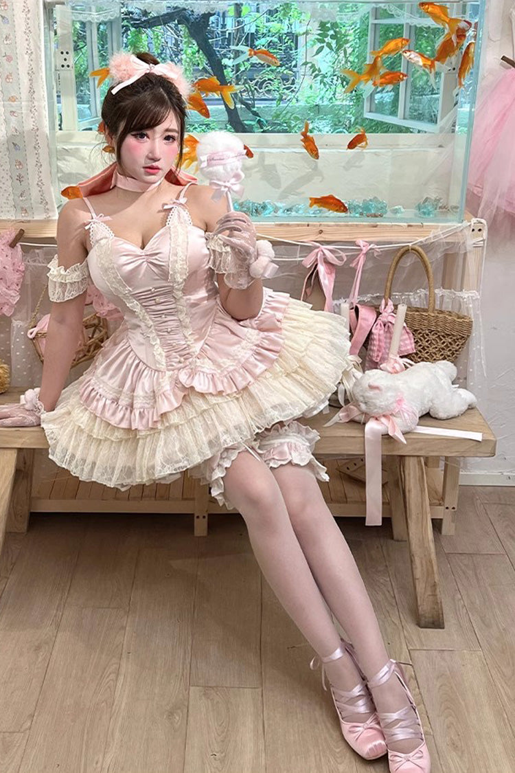 Ballet Cat Ruffle Bowknot Lace JSK, Multi-Layered Sweet Ballet Lolita Dress