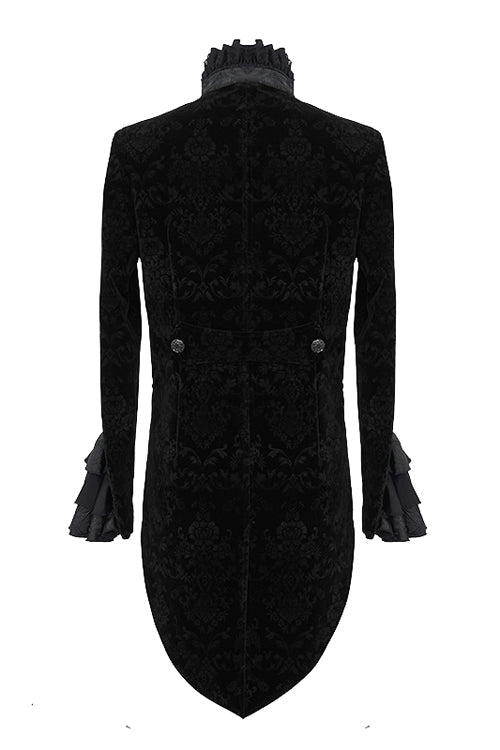Gothic Men's Coat with Stand Collar and Court Pattern Design