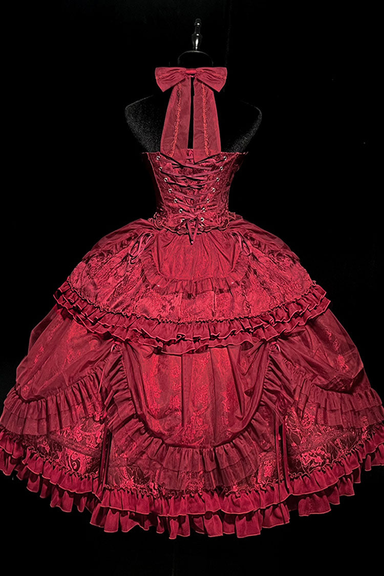Burgundy Cross-Strap Bow Lace Princess Gothic Lolita Gown