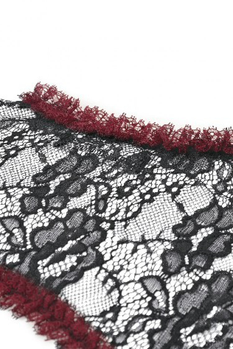 Crimson Noir Flared Lace Puff-Sleeve Women's Gothic Cape