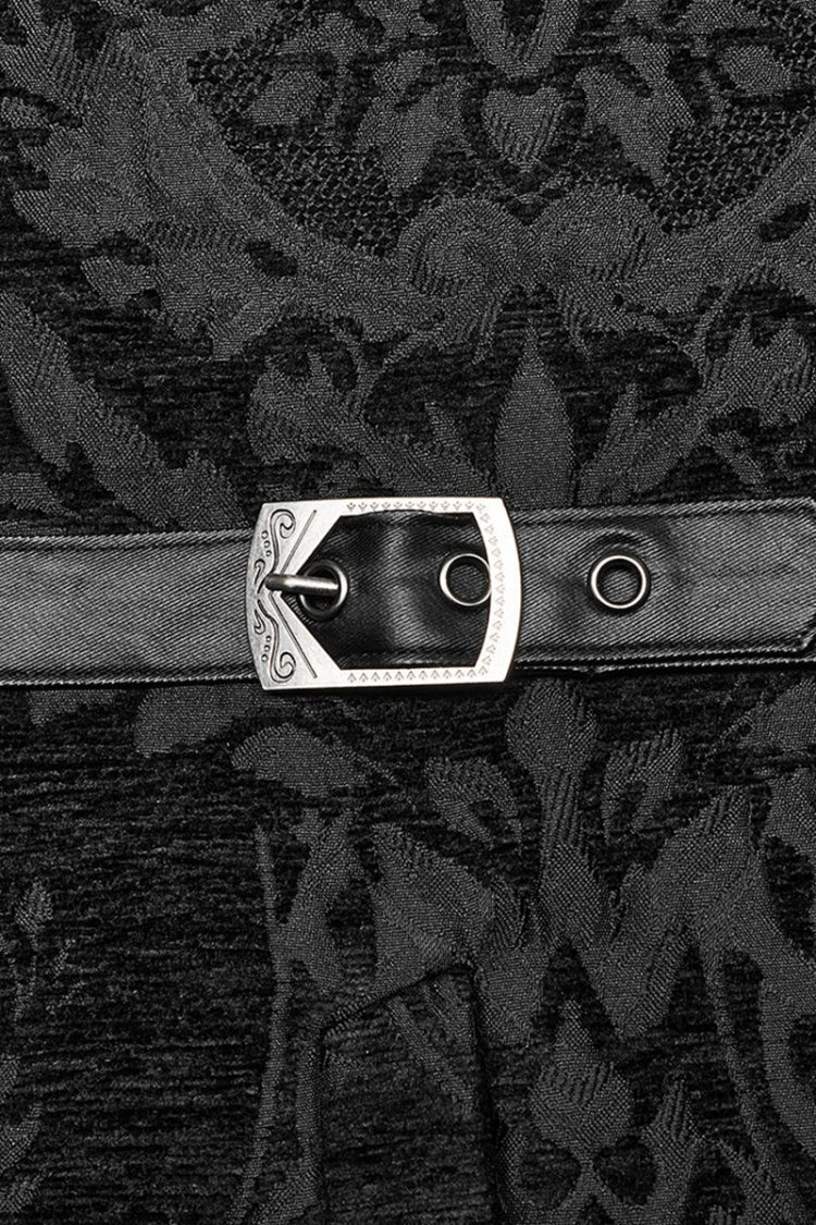 Gothic Men's Vest with Jacquard Print and Metal Ring Accents - Two Hues