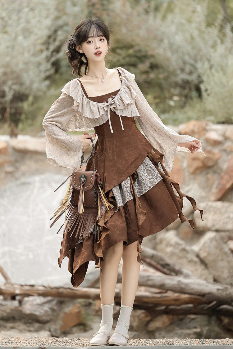 Chocolate Printed Asymmetric Punk JSK Set - Dune Traveler
