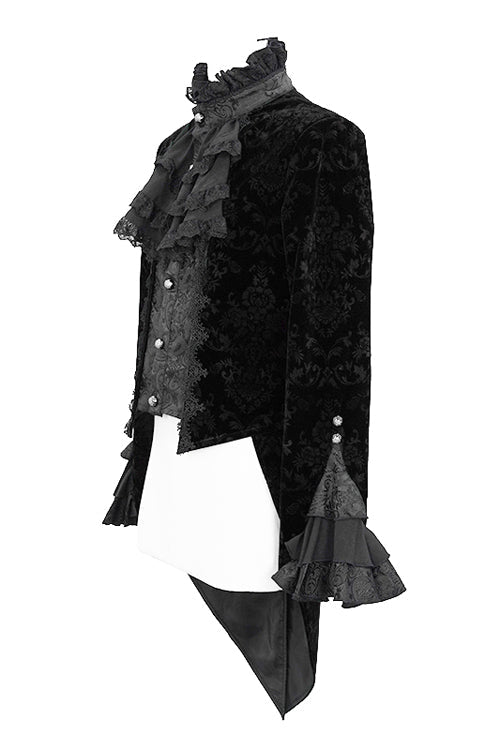 Gothic Men's Coat with Stand Collar and Court Pattern Design