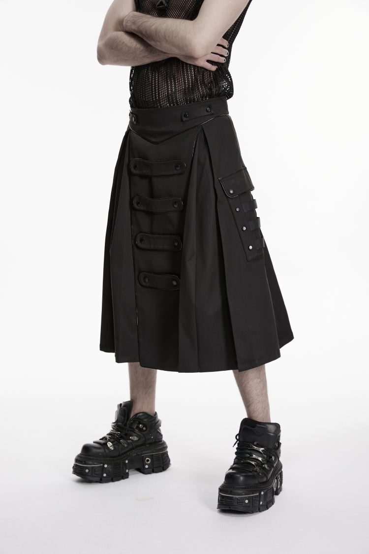 Punk Pleated Skirt with Studs and Pockets