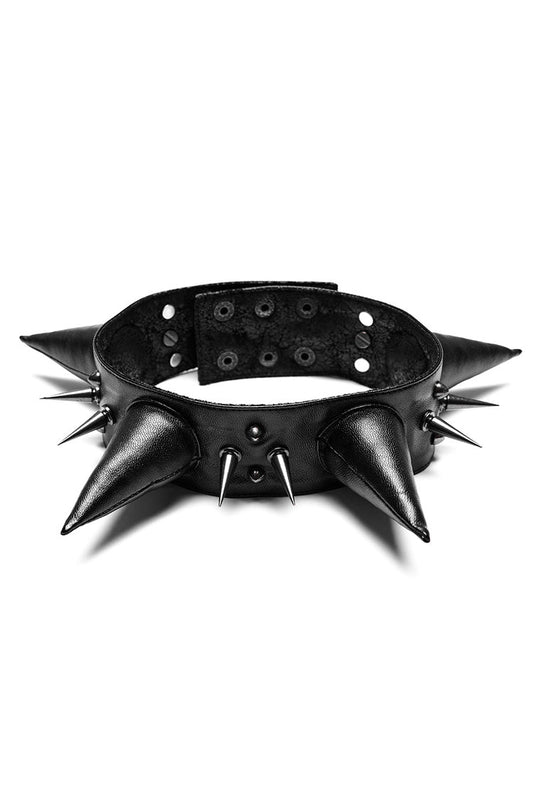 Men's Steampunk Pointed Choker with Cracked Leather and Metal Nail Decoration
