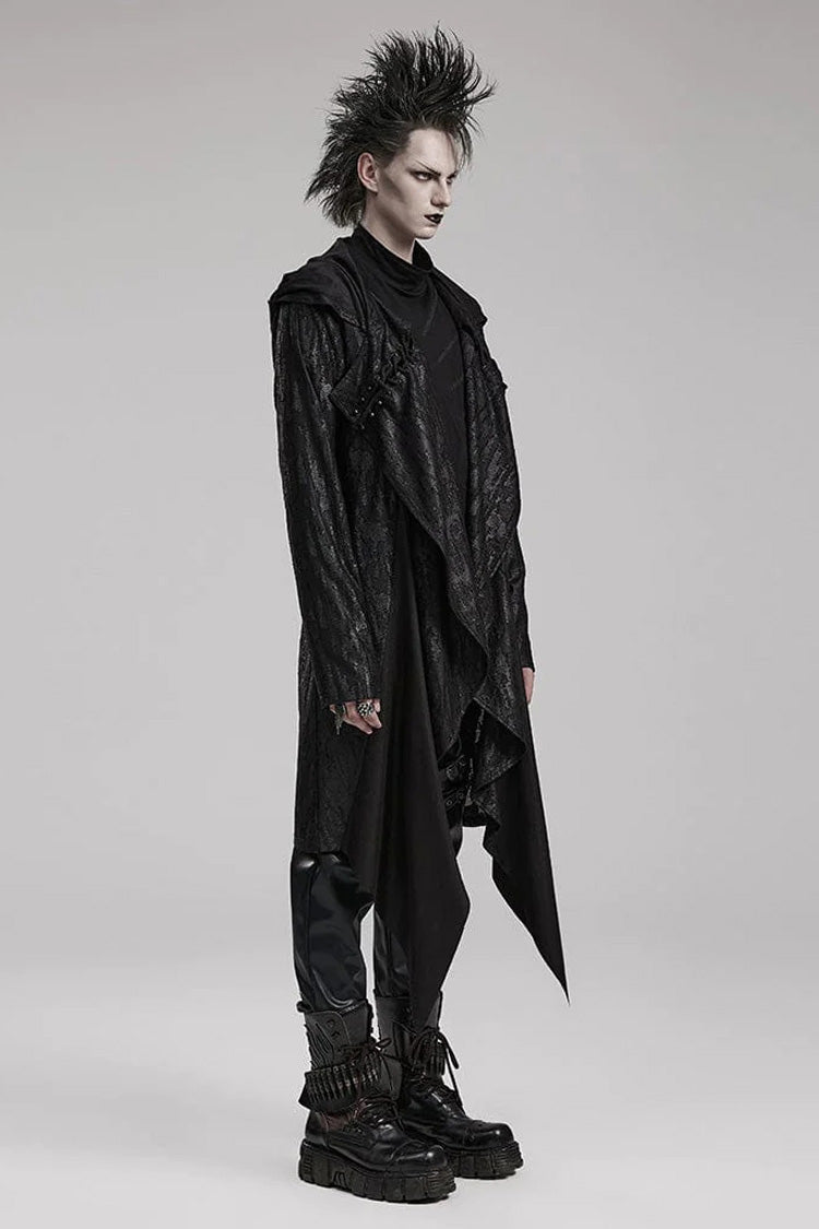 Steampunk Hooded Pleated Long Coat for Men, Loose Fit, Extended Sleeves