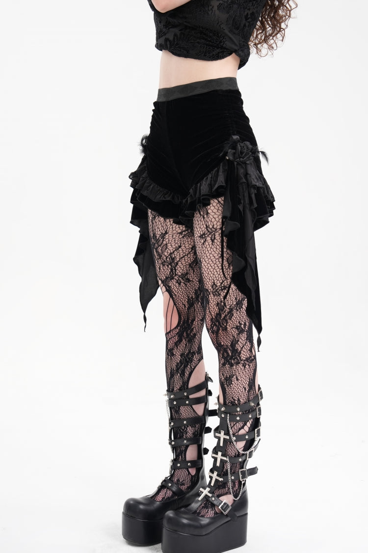 Feathered Ruffle Mesh Shorts for Women - Gothic Edge