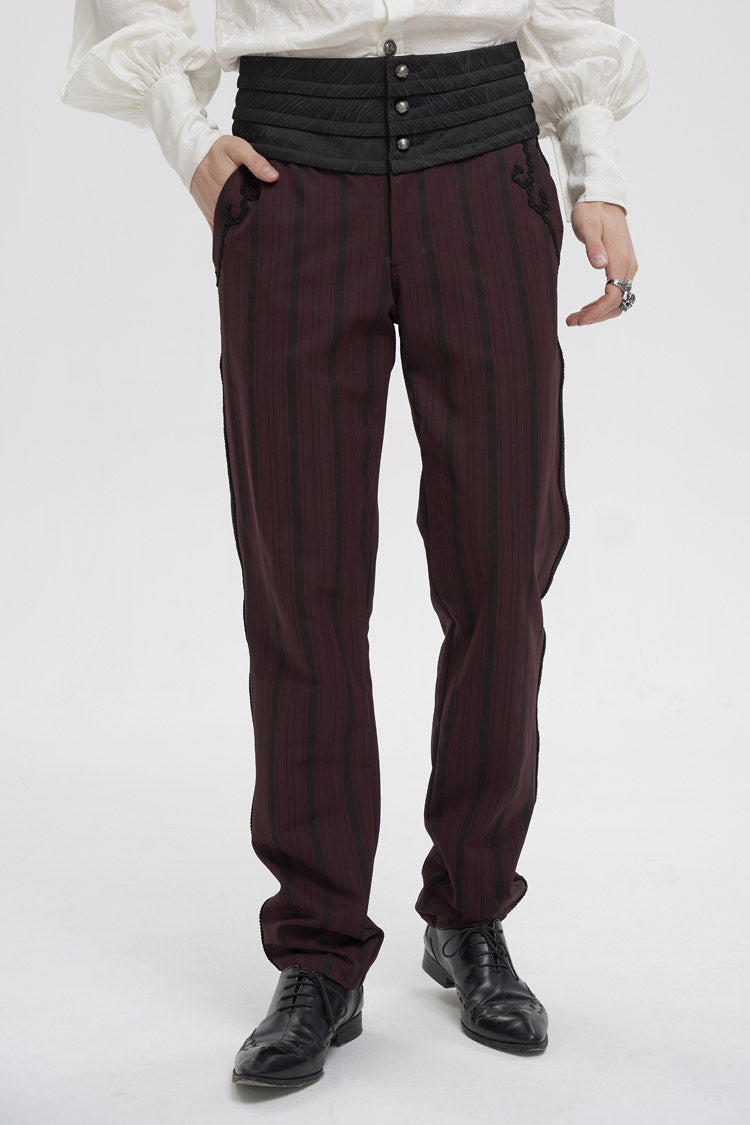 Scarlet Textured Gothic Pants with Striped Weave and High Waist