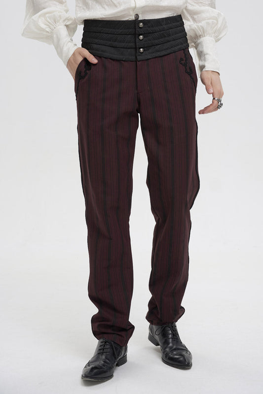Scarlet Textured Gothic Pants with Striped Weave and High Waist
