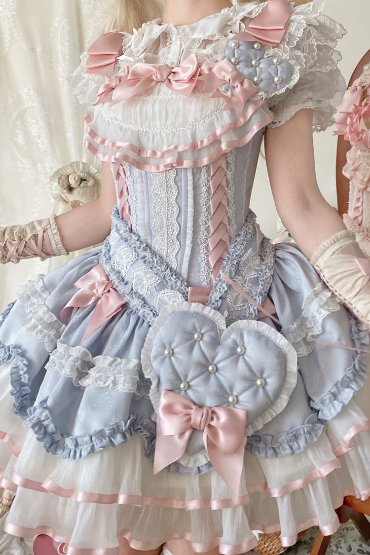 Azure Triple Ruffled Bow Lace-Up Slim Ballet Sweet Lolita Outfit