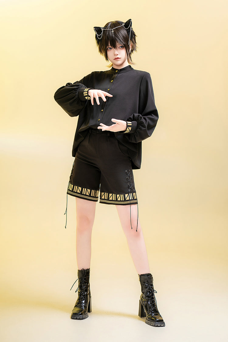 Long Sleeve Embroidered Ouji Gothic Blouse - Black Cat