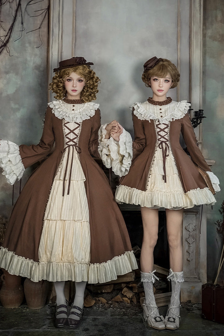 Sweet Lolita Dress Set with Trumpet Sleeves and Bowknot Lace-Up
