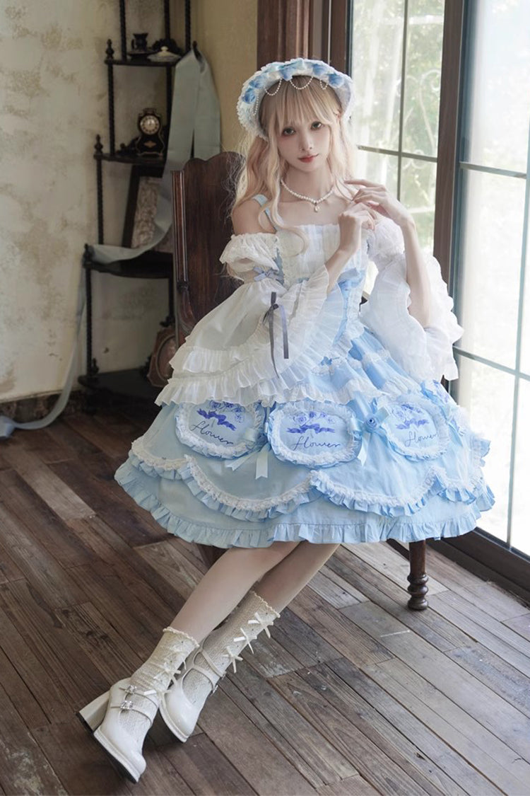 Multi-Layered Print Ruffled Bowknot Princess JSK - Butterfly Dream