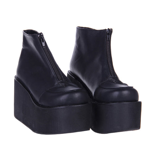 Black Chunky-Sole Classic Lolita Ankle Boots
