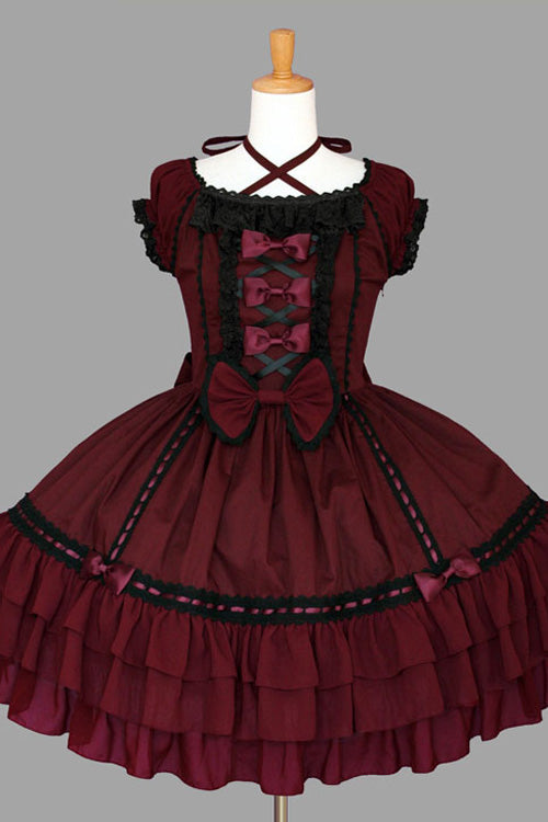 Maroon Lace Bow Sleeveless Gothic Lolita Dress