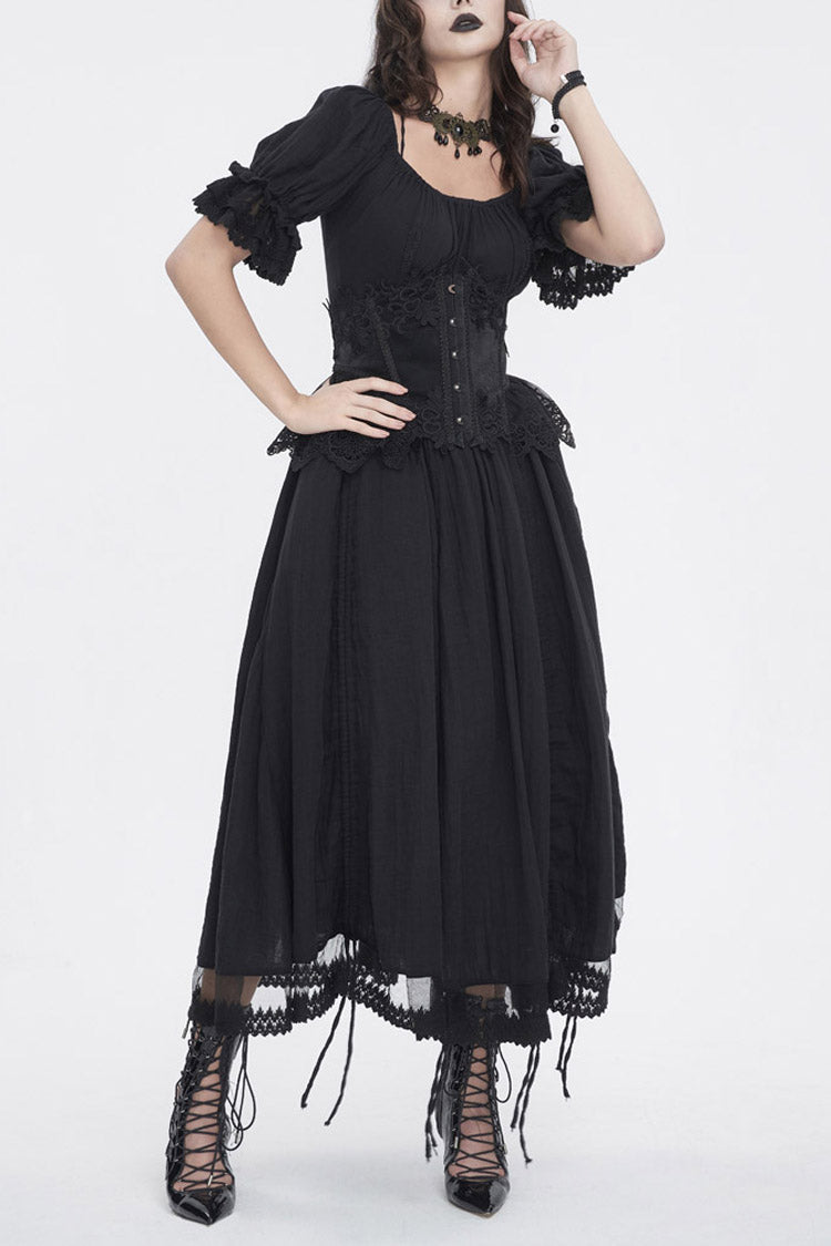 Gothic Dress with Drawstring and Ruffled Sleeves