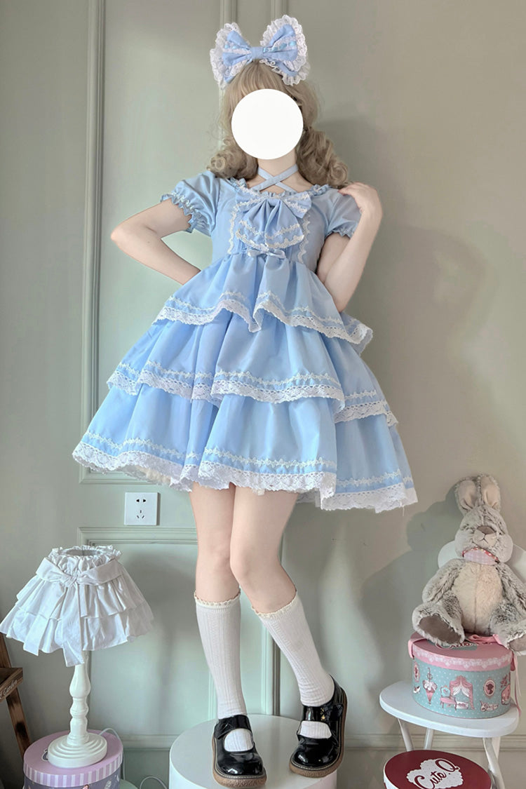 Azure Triple Detachable Sleeves Bow Lace-Up Sweet Lolita Gown