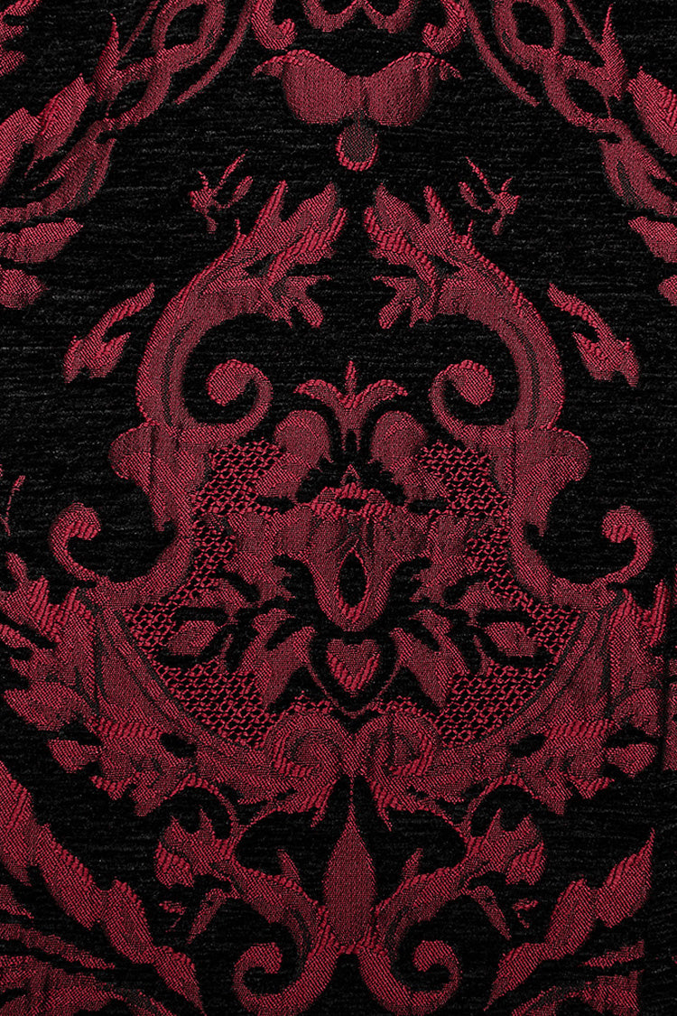 Crimson & Noir Men's Stand Collar Jacquard Print Stitched Metal Ring Gothic Vest