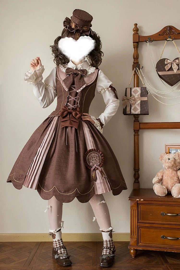 Classic Lolita JSK Dress and Skirt with Embroidered Bow Lace-Up