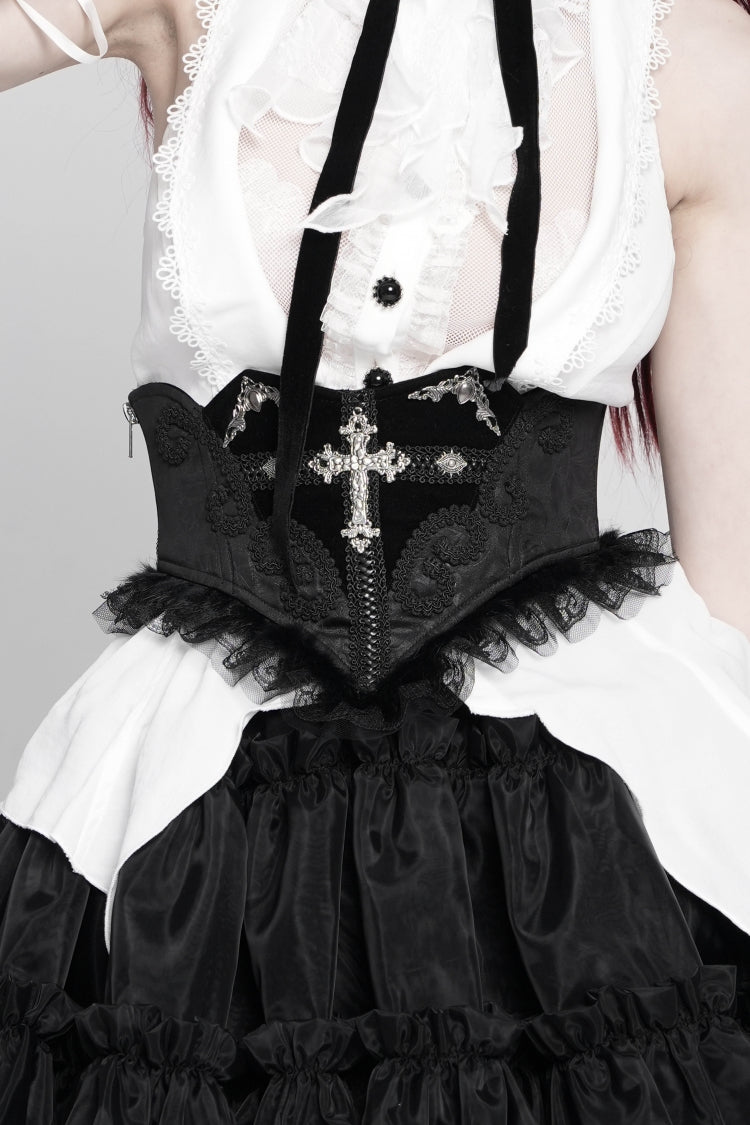 Underbust Corset with Cross and Eye Motif and Slimming Lace-Up
