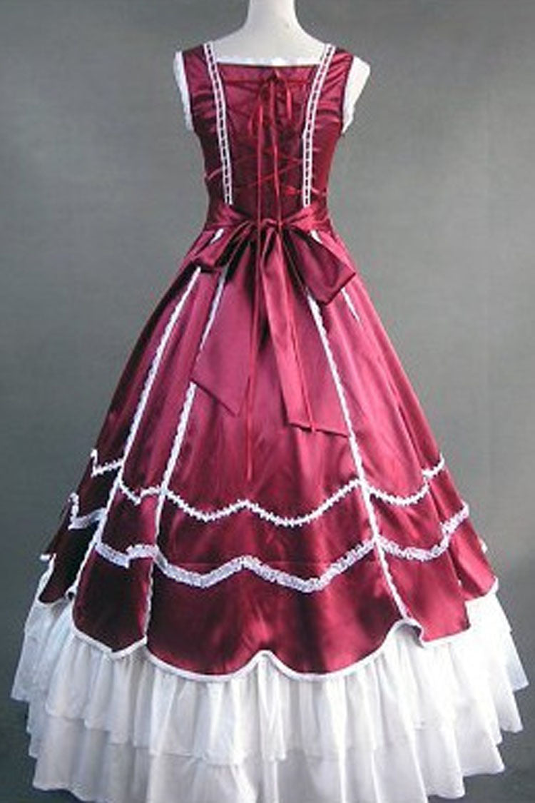 Crimson Square-Collar Sleeveless Pleated Victorian Gothic Dress