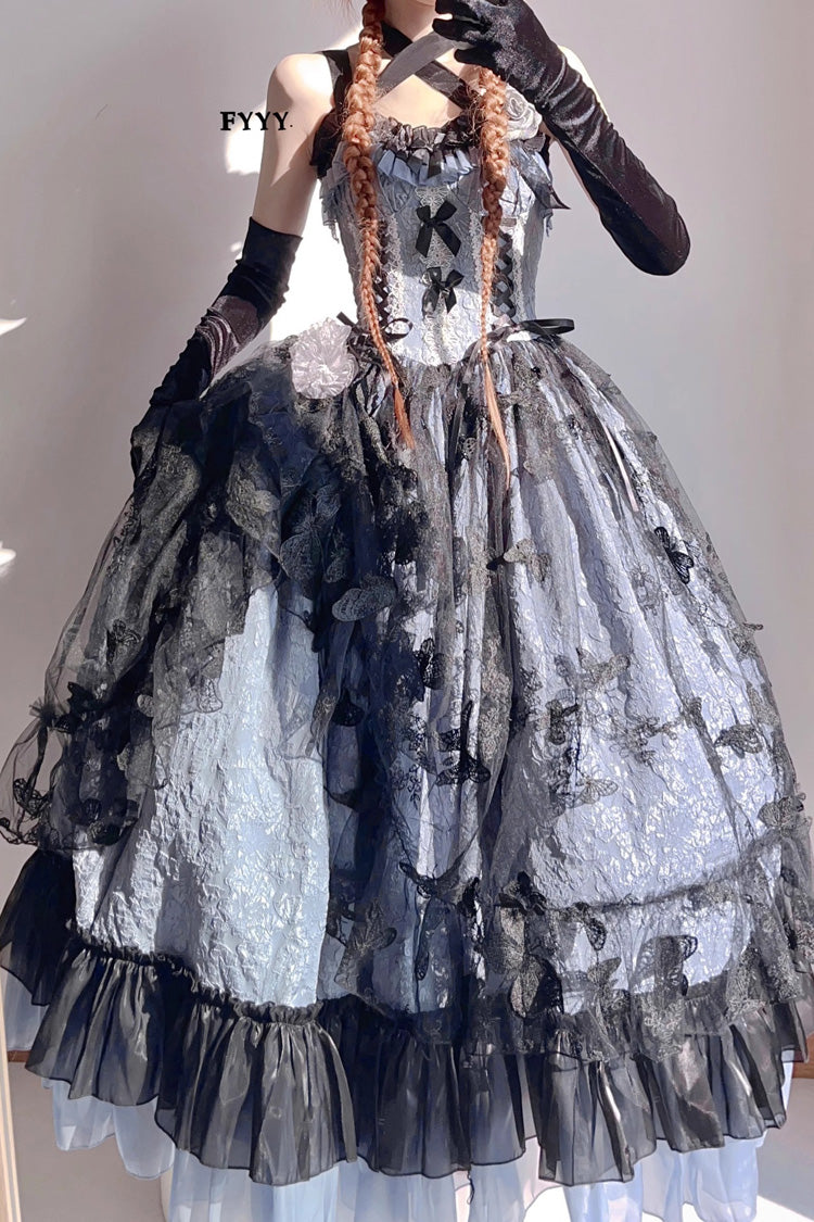 Gothic Lolita JSK Dress with Witch Print and Lace Ruffles - Medea Kiss - Dual Hues