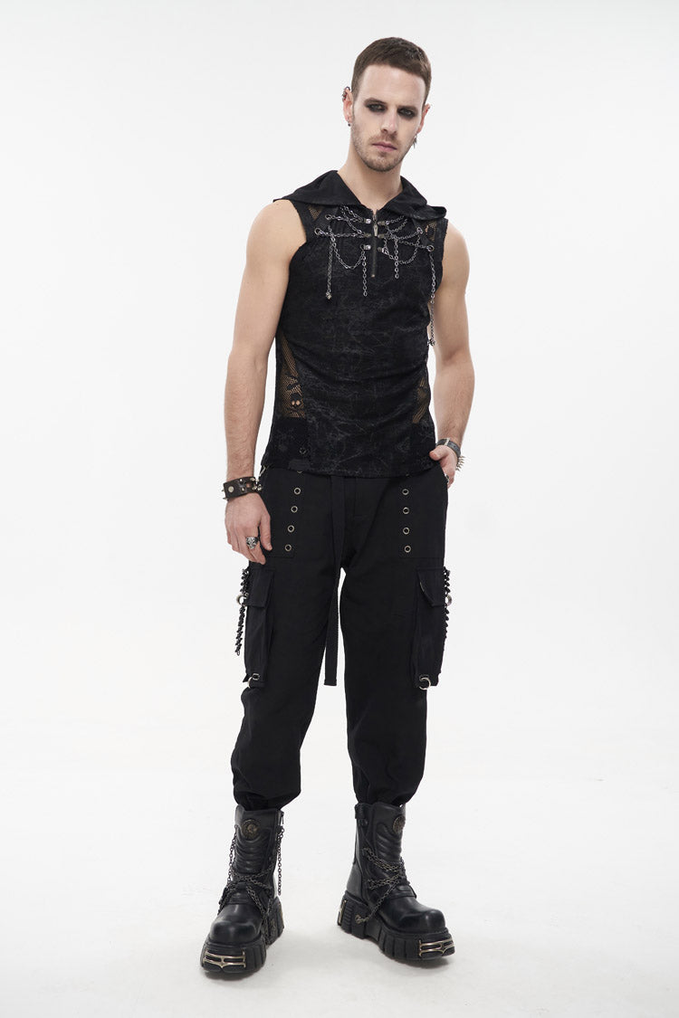 Gothic Cutout Skull Print Chain-Trim Tank for Men