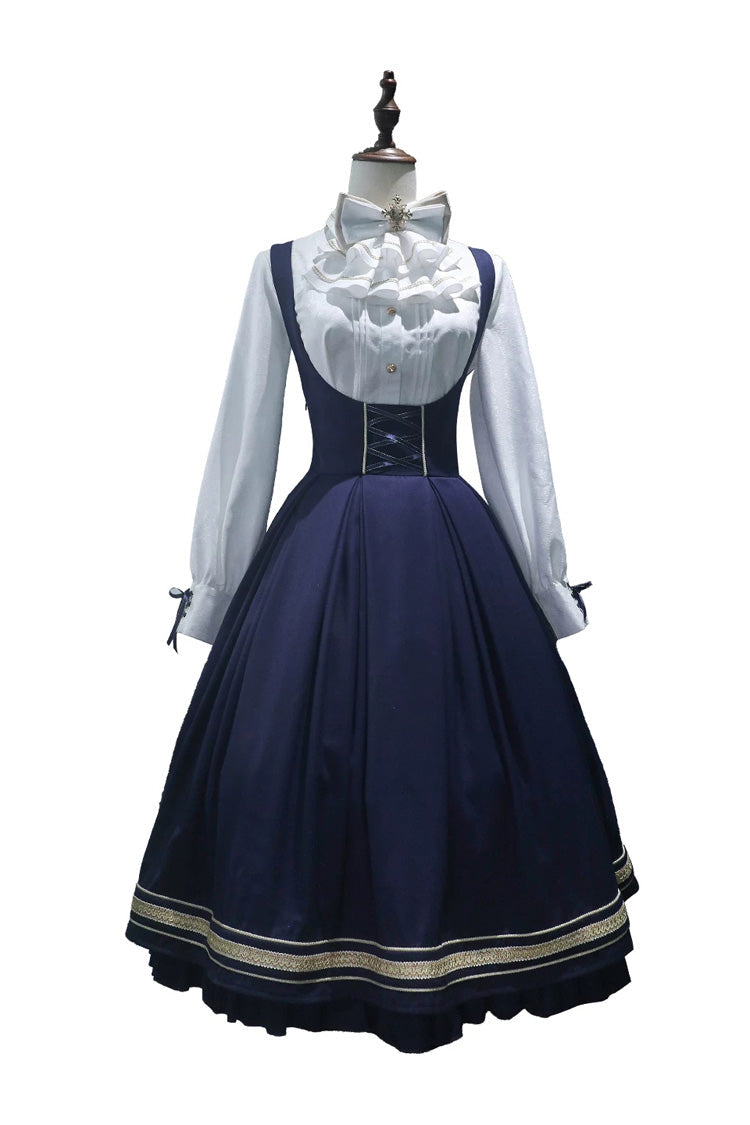 Classic Military Preppy Lace-Up Bustier Dress Set with Ruffles - Choir