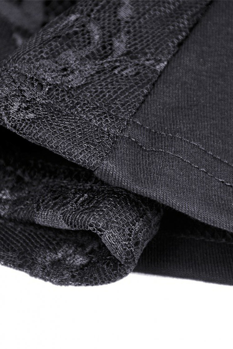 Midnight Lace-Trimmed Crop Top with Deep Plunge Neck