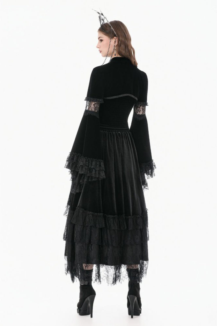 Gothic Shrug with Keyhole Mandarin Collar, Velvet Lace Splice & Flare Sleeves