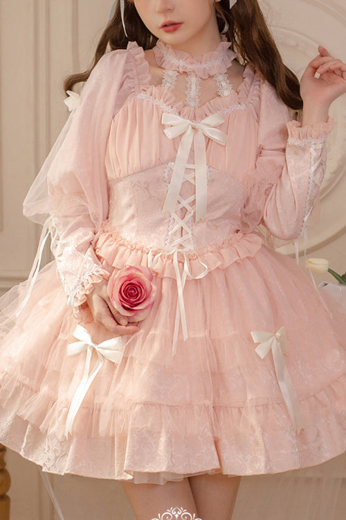 Romance Overture Frill Bow Long-Sleeve High-Waist Sweet OP Dress