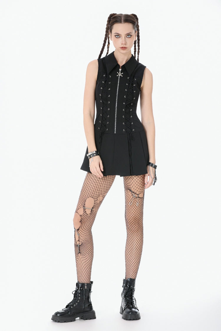 Skull Zip Sleeveless Punk Dress for Women - Gothic Edge