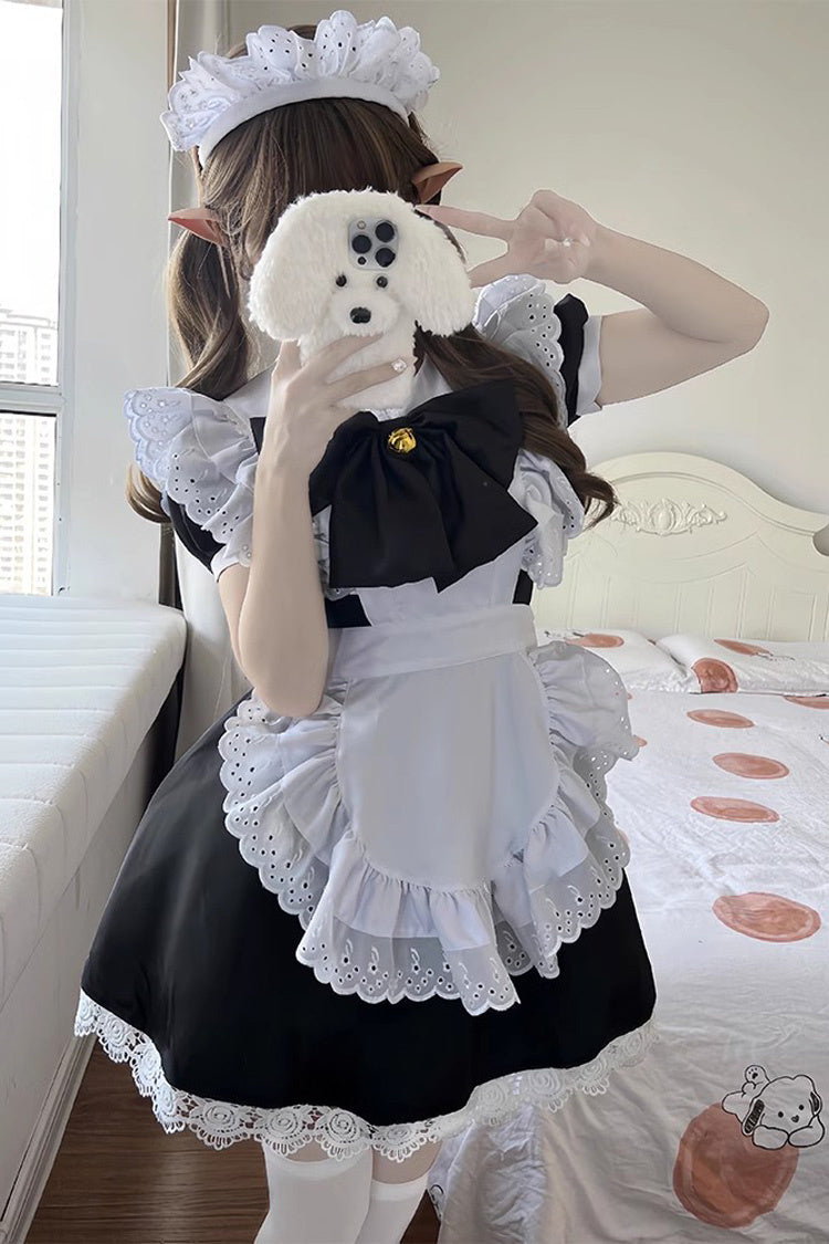 Sweet Plus Size Lolita Dress Set with Ruffles and Bowknot - Maid Style - Two Tones
