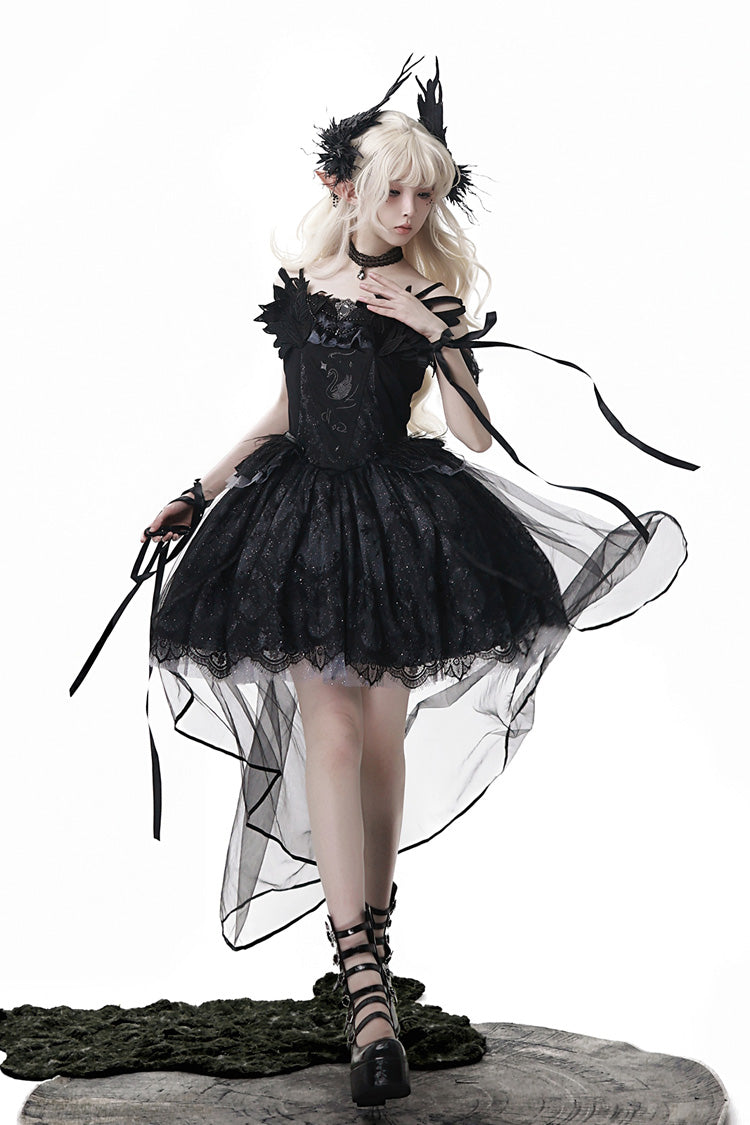 Ruffle Bowknot Ballet Lolita JSK Dress - Black Swan's Prayer