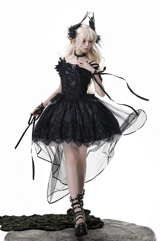 Ruffle Bowknot Ballet Lolita JSK Dress - Black Swan's Prayer