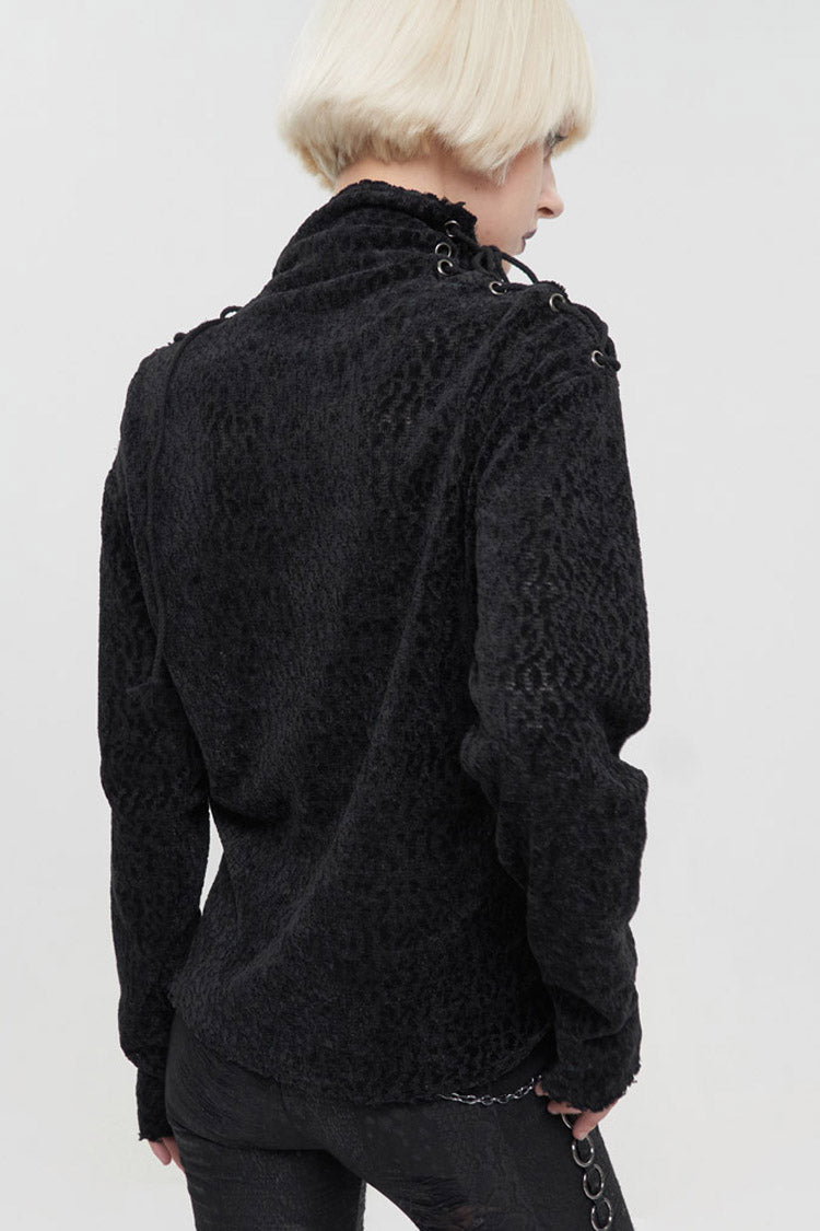 Distressed Wool Sweater with Irregular Hem for Women - Noir