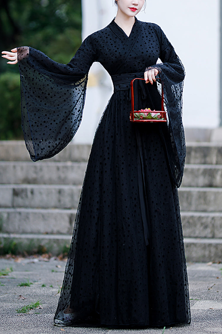 Classic Hanfu Dress with Polka Dot Print and Costume Style