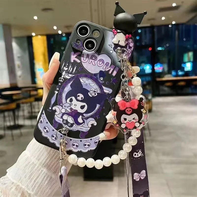 Lanyard Kuromi Charm Case 3D Phone Pearl Chain with