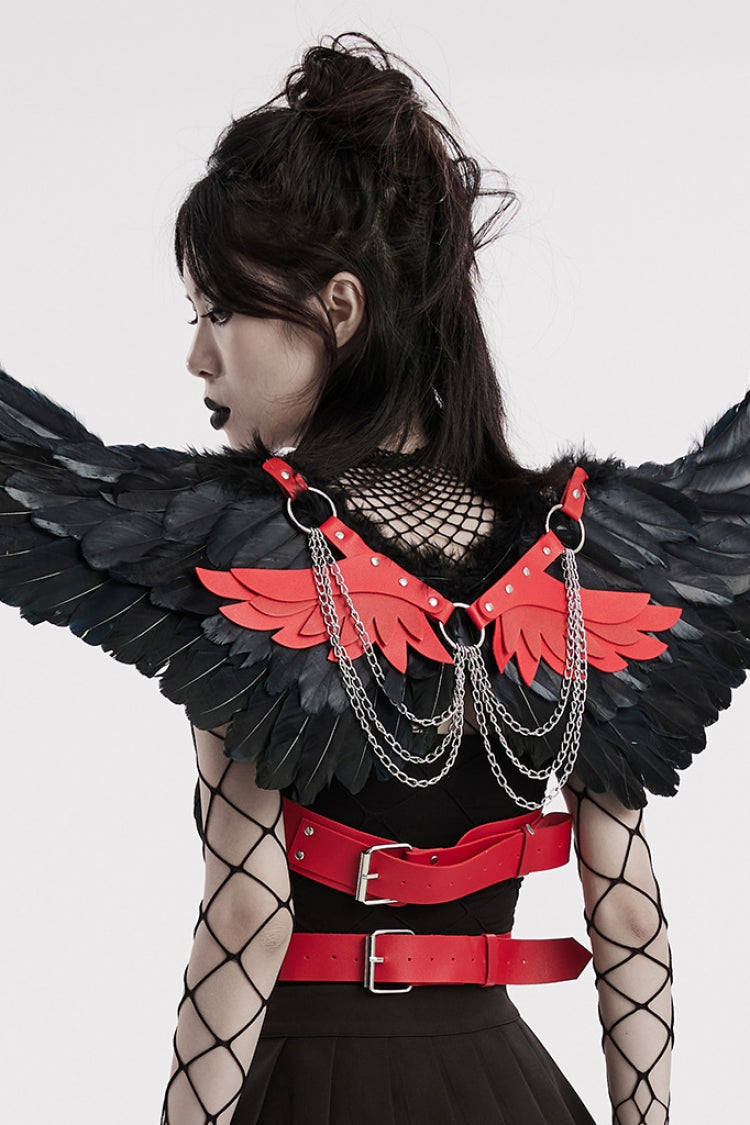 Women's Steampunk Feather Wing Harness with Artificial Leather Stitching in 2 Colors