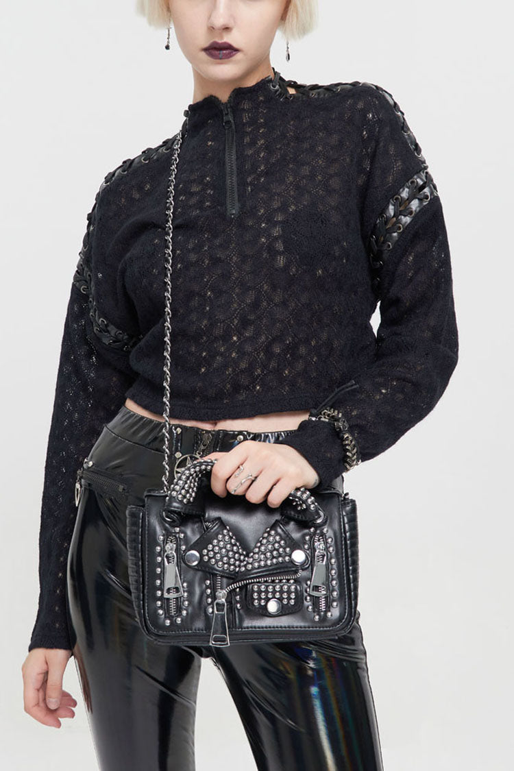 Loose Long-Sleeve Punk Sweater with Perforated Sleeves - Noir