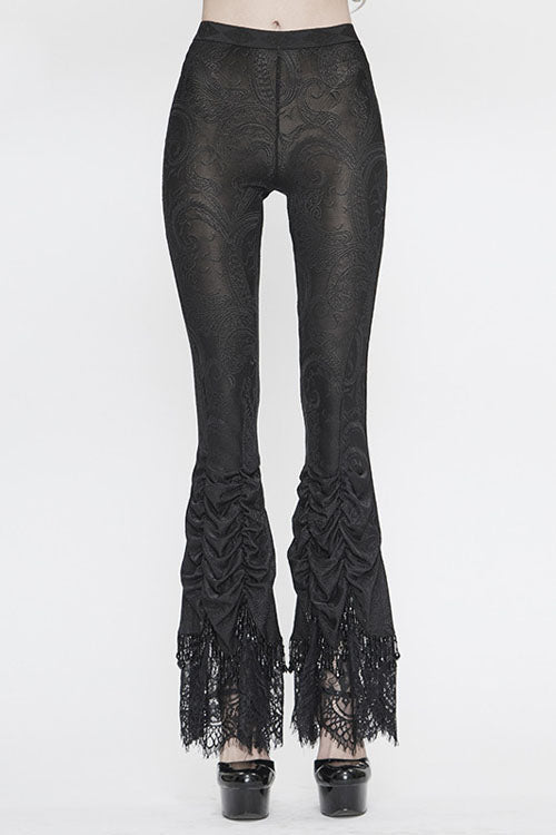 Gothic Pants with Beaded Pleated Design and Lace Accents