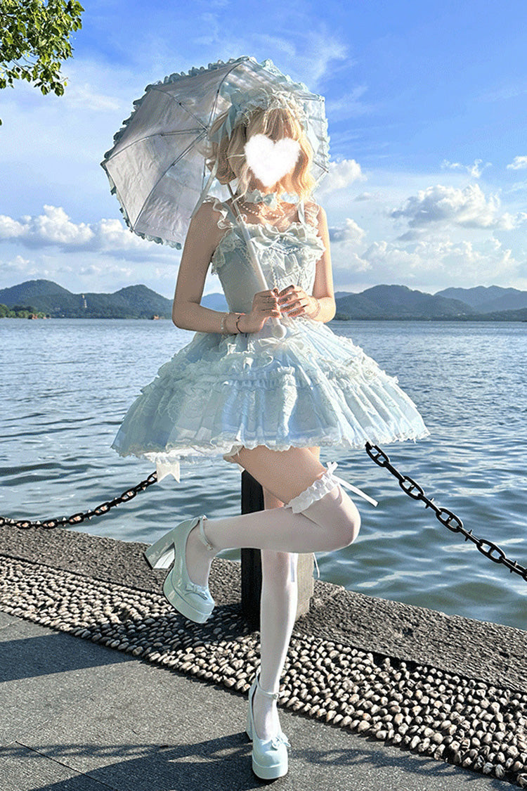 Ruffled Bowknot Lace-Up JSK with Sweet Lolita Charm - Candy House