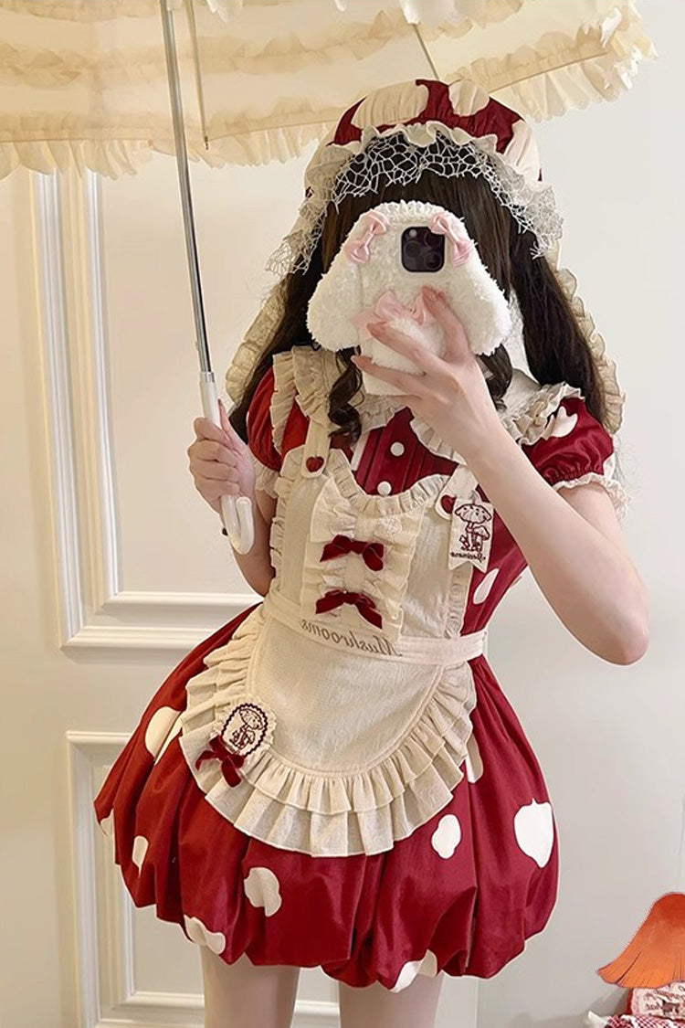 Crimson Sweet Lolita JSK with Mushroom Print and Bow Details
