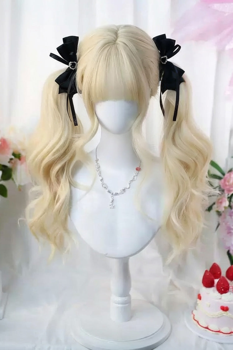 Walnut Gold Japanese Soft Air Bangs Long Curly Sweet Lolita Twin-Tail Wig