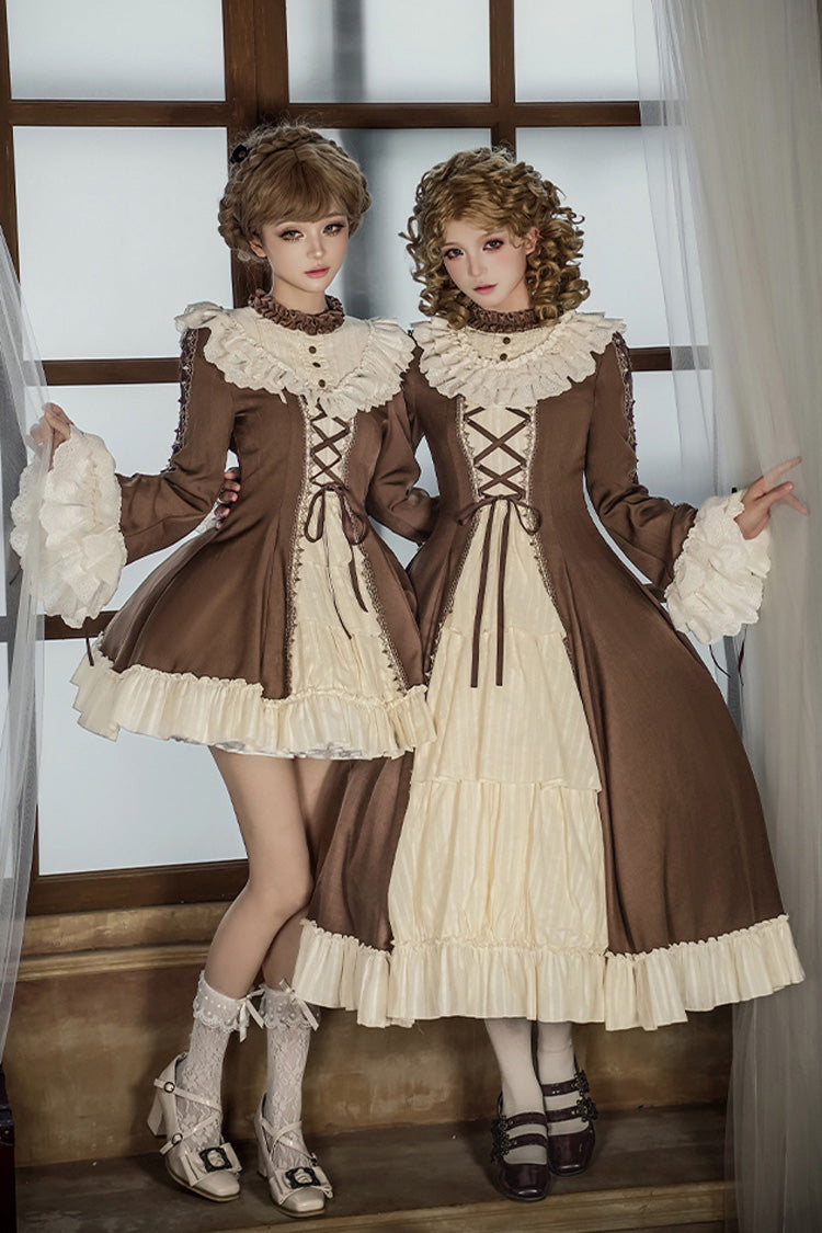 Sweet Lolita Dress Set with Trumpet Sleeves and Bowknot Lace-Up