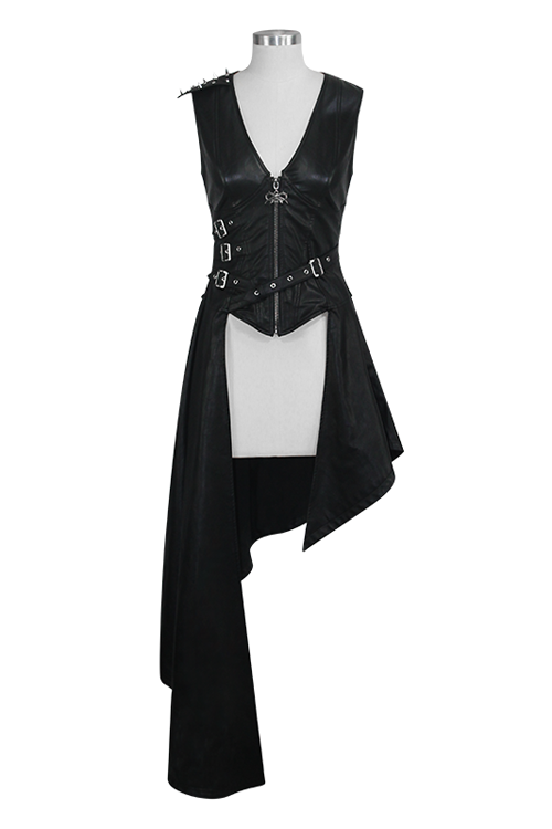 Asymmetric Sleeveless Punk Leather Dress