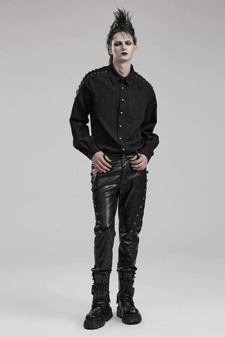 Gothic Men's Blouse with Puff Sleeves and Shoulder Straps - Two Shades