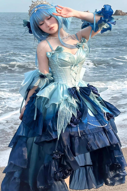 Irregular Hem Ballet Lolita JSK with Bowknot and Lace-Up Front