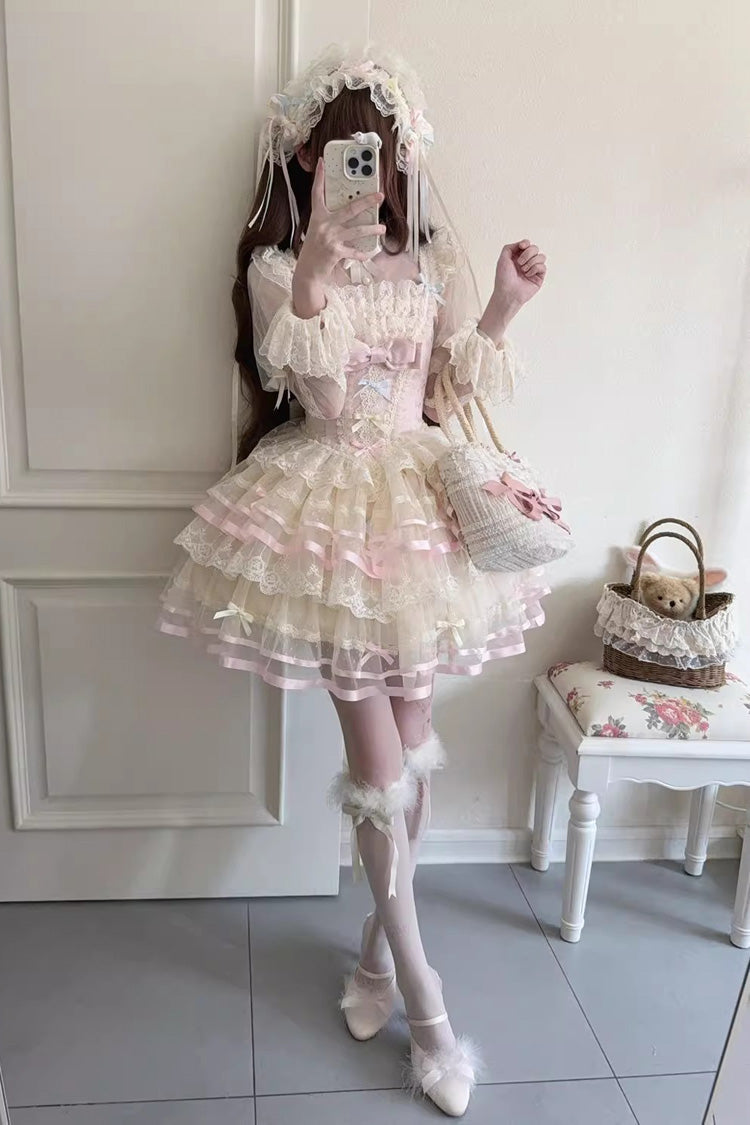 Butterfly Heart Ballet Triple-Layer Ruffle Bow Lace Ballet Lolita JSK