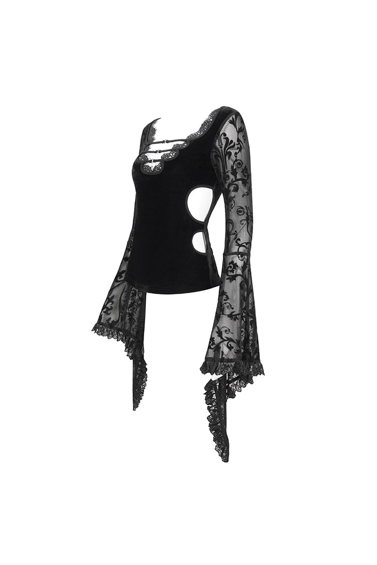 Flared Sleeve Mesh Splice Punk Shirt - Gothic Edge